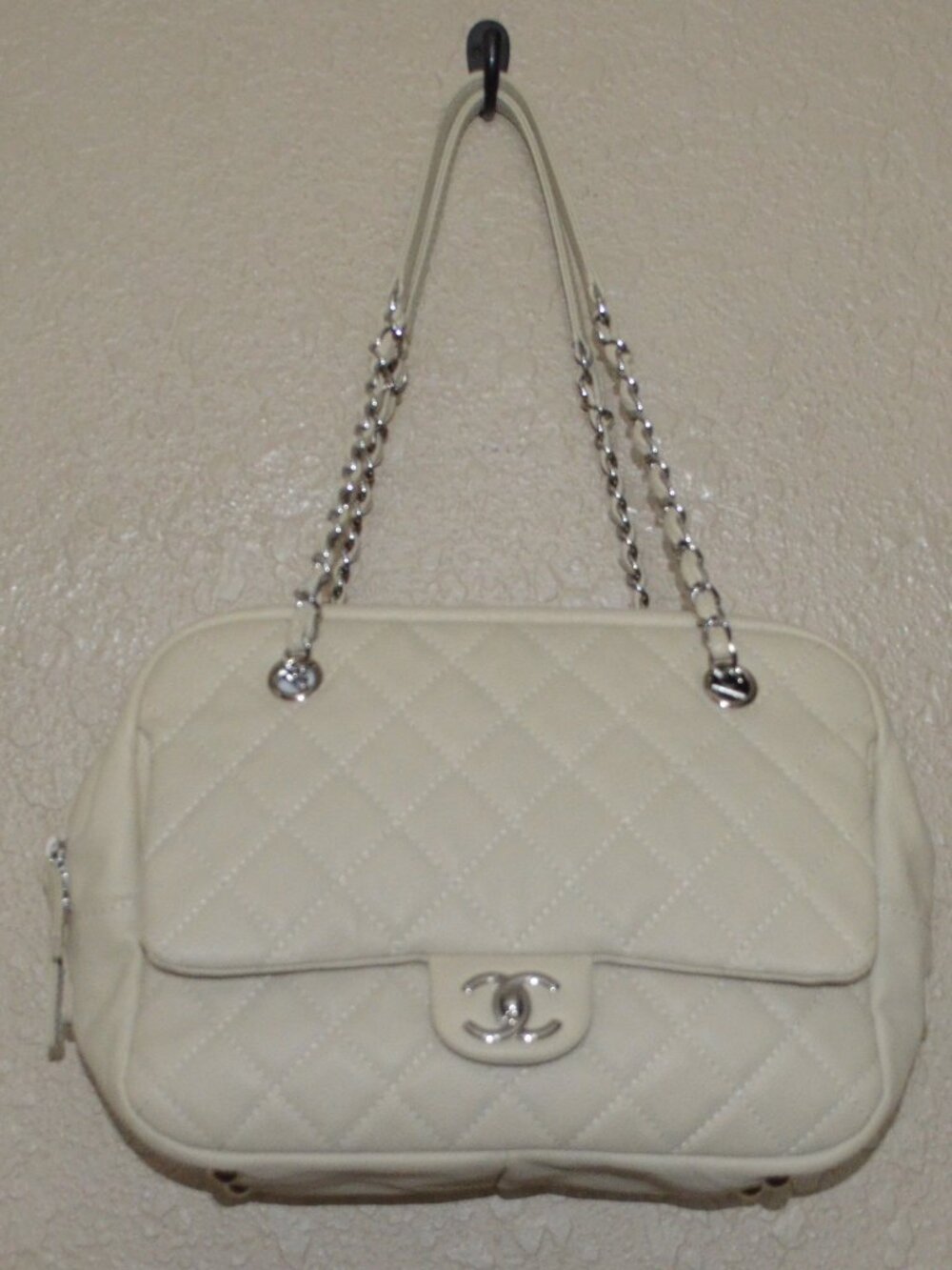 Chanel Bone Quilted CC Bowler Shoulder Handbag